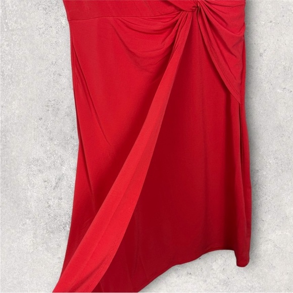 London Times Cowl Neck Side Twist Front Mini Dress Red Short Sleeves Size 6 Boho - Picture 5 of 6